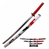 Samurai Katana Sword Set of 3 Red Wrap Handles Wht Scabbard