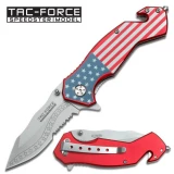 Tac-Force Assisted 3.25 in Blade USA Flag Aluminum Hndl TF-663SF