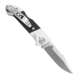 SOG Fielder Mini Single Blade Assisted Open Knife, Black/Silver Handle, Satin Plain w/Clip