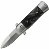 Mini Stiletto Spring Assist Knife W/ Black Pearl Handle