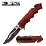 Tac-Force Assisted 3.5 in Blade Brown Pakkawood Hndl TF-809WD