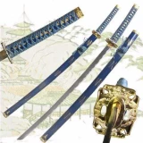 37" Samurai Warrior Katana Sword w/ Blue Scabbard and Gold Guard