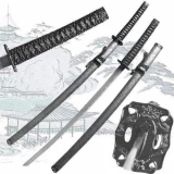 37" Samurai Warrior Katana Sword w/ Silver and Black Scabbard