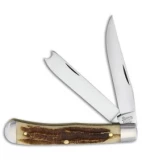 Queen City Trapper Traditional Pocket Knife 4.125" Carved Bone