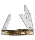 Queen Reverse Gunstock Traditional Pocket Knife 4.25" Burnt Stag
