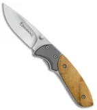 Browning Prime Time Liner Lock Knife Brown Burl Wood w/ Tin (2.5" Satin)