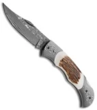 Boker Plus Scout Lockback Pocket Knife Stag Horn (3.125" Damascus) 01BO028DAM