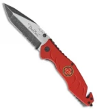 Benchmark Firefighter Rescue Liner Lock Knife Red G-10 (3.5" Two-Tone Serr)