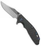 Hinderer Knives XM-24 Bowie Flipper Knife Carbon Fiber/Blue Ti (4" Stonewash)