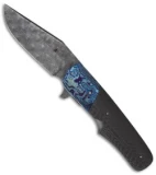 Jason Clark Custom Wombat Flipper Knife Carbon Fiber/Timascus (3.6" Damascus)