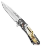 Dew Hara Custom Mina Liner Lock Knife Hand Engraved Phoenix Copper (3.5" Mirror)