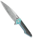 Artisan Cutlery Archaeo Frame Lock Flipper Knife Teal Ti/CF (3.8" Damascus)