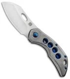 Olamic Cutlery Busker Largo Knife Orange Peel Ti / Blue Holes (2.5" Satin) 375L