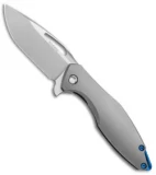 Koenig Arius Frame Lock Knife Bead Blast Titanium w/LP Blue (3.5" SW, Satin)