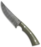 Olamic Cutlery Nero Fixed Blade Knife OD Green G-10 (4.75" Damascus) 4104
