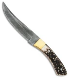 Tallen Stag Skinner Fixed Blade Knife Black Stag (5.75" Damascus) DM1001
