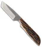 Anza Knives WK-1AJB Tanto Fixed Blade Knife Amber Jigged Bone (2.75" Satin)