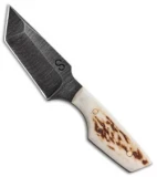 Olamic Cutlery Custom Tanto Fixed Blade Neck Knife Stag (3" Damascus)