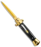 9" Italian Stiletto OTF Automatic Knife Black Acrylic (3.8" Gold Bayonet)