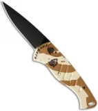 Piranha Fingerling Desert Camo Automatic Knife (2.5" Black Plain)