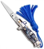 SKM  Italian Stiletto Keychain Automatic Knife Marble/Blue (1.125" Satin)