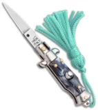 SKM  Italian Stiletto Keychain Automatic Knife Marble/Teal (1.125" Satin)