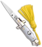 SKM  Italian Stiletto Keychain Automatic Knife Silver/Yellow (1.125" Satin)