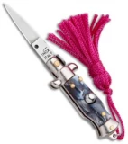 SKM  Italian Stiletto Keychain Automatic Knife Marble/Pink (1.125" Satin)