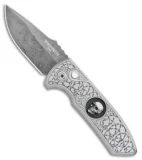 Pro-Tech SBR Steel Custom Automatic Knife Shaw Skull/Barbed Wire (2.6" Damascus)