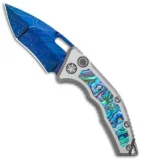 Heretic Knives Medusa Tanto Automatic Knife Ti/Abalone Blued (3" Dama/Recurve)