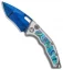 Heretic Knives Medusa Tanto Automatic Knife Ti/Abalone Blued (3" Dama/Recurve)