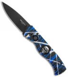 Pro-Tech Custom TR-2 Blue  Splash Skull Automatic Knife Aluminum (3" Black)
