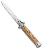 SKM 9" Italian Stiletto Automatic Knife Olive Wood (3.8" Satin Flat)