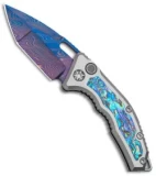 Heretic Knives Custom Medusa Automatic Knife Ti/Abalone (3" Blue Damascus)