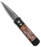 Pro-Tech Custom Damascus Godson Automatic Knife w/ Maple Burl (3.15" Damascus)