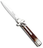 AKC Leverletto 7.75" Lever Lock Auto Italian Knife Stag (3.25" Satin Bayo)