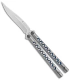 Biegler Bladeworks Custom Stinkfinger Balisong Knife Blue/Gray Ti (4.4" Satin) 4