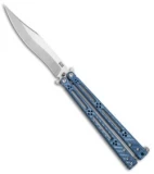 Hom Design Basilisk-R Balisong Butterfly Knife Blue Twill (4.6" Satin)