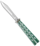 Snody Knives Custom Highroller Balisong Butterfly Knife Green Ti (5" Satin)