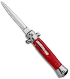 9" Italian Stiletto Dagger OTF Automatic Knife Red/Silver (4.9" Satin)