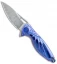 Rike Knife Hummingbird Mini Flipper Knife Blue Titanium (1.5" Damascus)