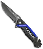 Smith & Wesson Rescue Liner Lock Knife Black/Blue (3.5" Black Serr) SW608BLS