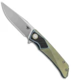 Bestech Knives Sky Hawk Frame Lock Flipper Knife Blue/Gold CF (3.6" Blasted)
