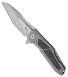 Reate K-3 Wharncliffe Frame Lock Flipper Knife Carbon Fiber/Ti (3.875" Damascus)