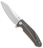 Reate K-1 Frame Lock Flipper Knife Carbon Fiber/Bronze Ti (3.8" Stonewash)