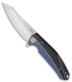 Reate K-1 Frame Lock Flipper Knife Carbon Fiber/Blue Ti (3.8" RWL34 Stonewash)