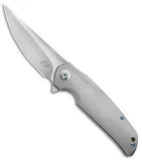 Liong Mah Design Tempest Flipper Knife Ti w/ Blue Hardware (3.75" Stonewash)