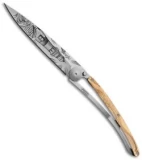 Deejo Tattoo 37g Lighthouse Ultra-Light Frame Lock Knife Olive Wood (3.7" Satin)