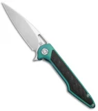 Artisan Cutlery Small Archaeo Frame Lock Flipper Knife Green Ti/CF (3" Damascus)