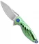 Rike Knife Hummingbird Mini Flipper Knife Green Titanium (1.5" Damascus)